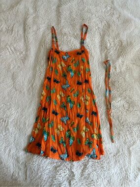 VTG Orange Butterfly Print Mini Dress